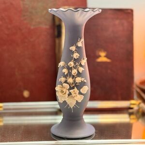 Vintage Lefton Porcelain Blue Bud Vase White Flowers Made In Japan